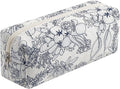 HHQQWZ Cute Floral Cotton Makeup Brush Cosmetic Bag for Women, Travel Quilted Zipper Make Up Bag, Flowers Toiletry Organizer Case Kawaii Makeup Cosmetic Travel Cloth Pouch (Navy Blue Flower)