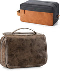 Elviros Hanging Travel Toiletry Bag Gift for Men，Mens Toiletries Bag Gifts Set Shaving Dopp Kit Water-resistant Bathroom Toiletries Organizer PU Leather Cosmetic Bags 2 Pack