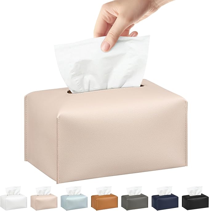 Long Tissue Box Cover, PU Leather Tissue Holder Rectangle, Facial Paper Organizer, Modern Dispenser for Bathroom, Kitchen, Home, Office, Tabletop (1, Apricot Pink, Short)