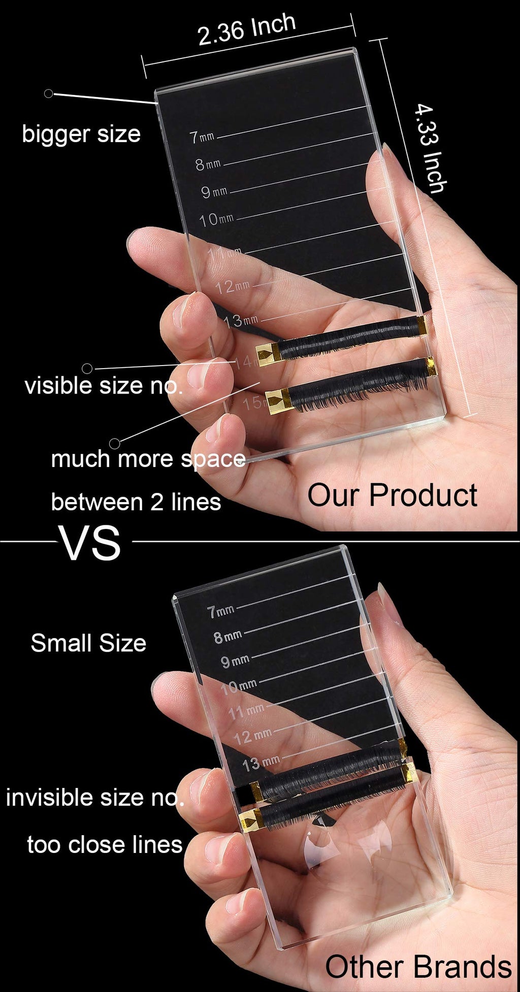 Eyelash Extension Crystal Pallet Lash Holder Tray Bigger Size with Storage Case 4.3x2.4 Inch,7-15 mm