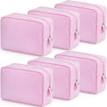 Sanwuta Seersucker Cosmetic Bag Bulk Striped Makeup Bag for Women Aesthetic Cute Travel Toiletry Organizer Preppy Storage Pouch for Wedding Bridesmaid Mother's Day Teacher Gift(Large,Pink,6)