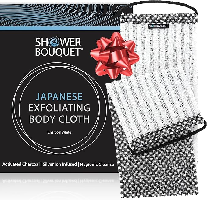 SHOWER BOUQUET Japanese-Exfoliating-Washcloth Back-Body Charcoal Silver Ion