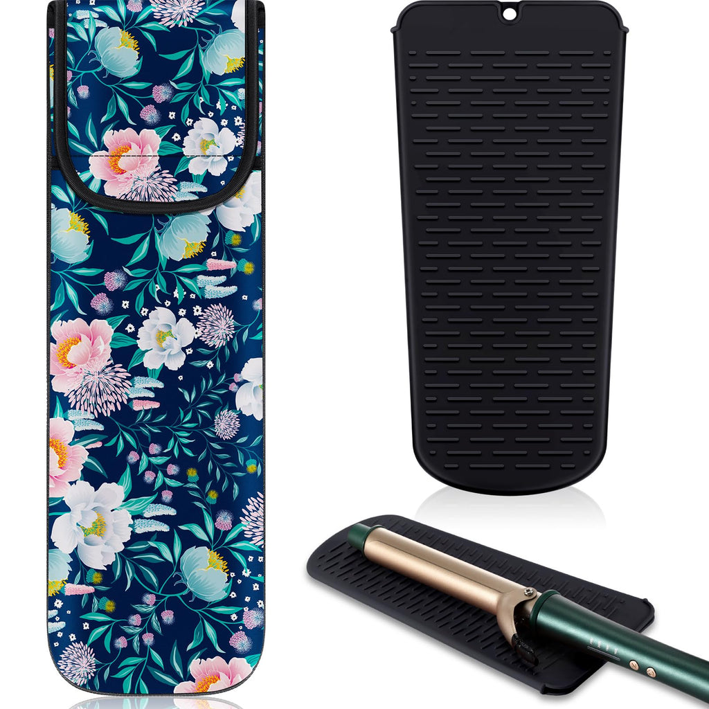 Shappy 2 Pcs Heat Resistant Curling Iron Flat Iron Travel Case,Flower