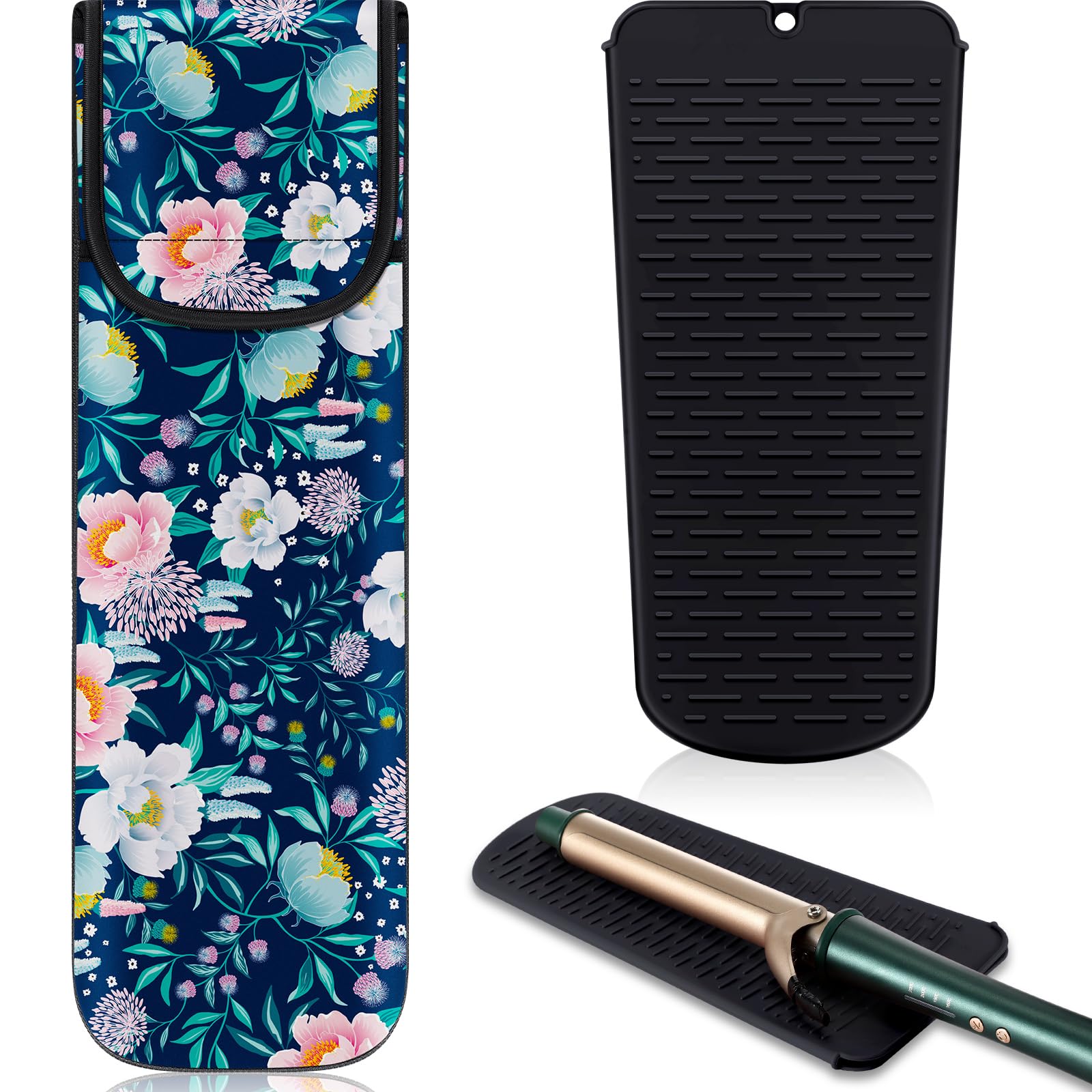 Shappy 2 Pcs Heat Resistant Curling Iron Flat Iron Travel Case,Flower