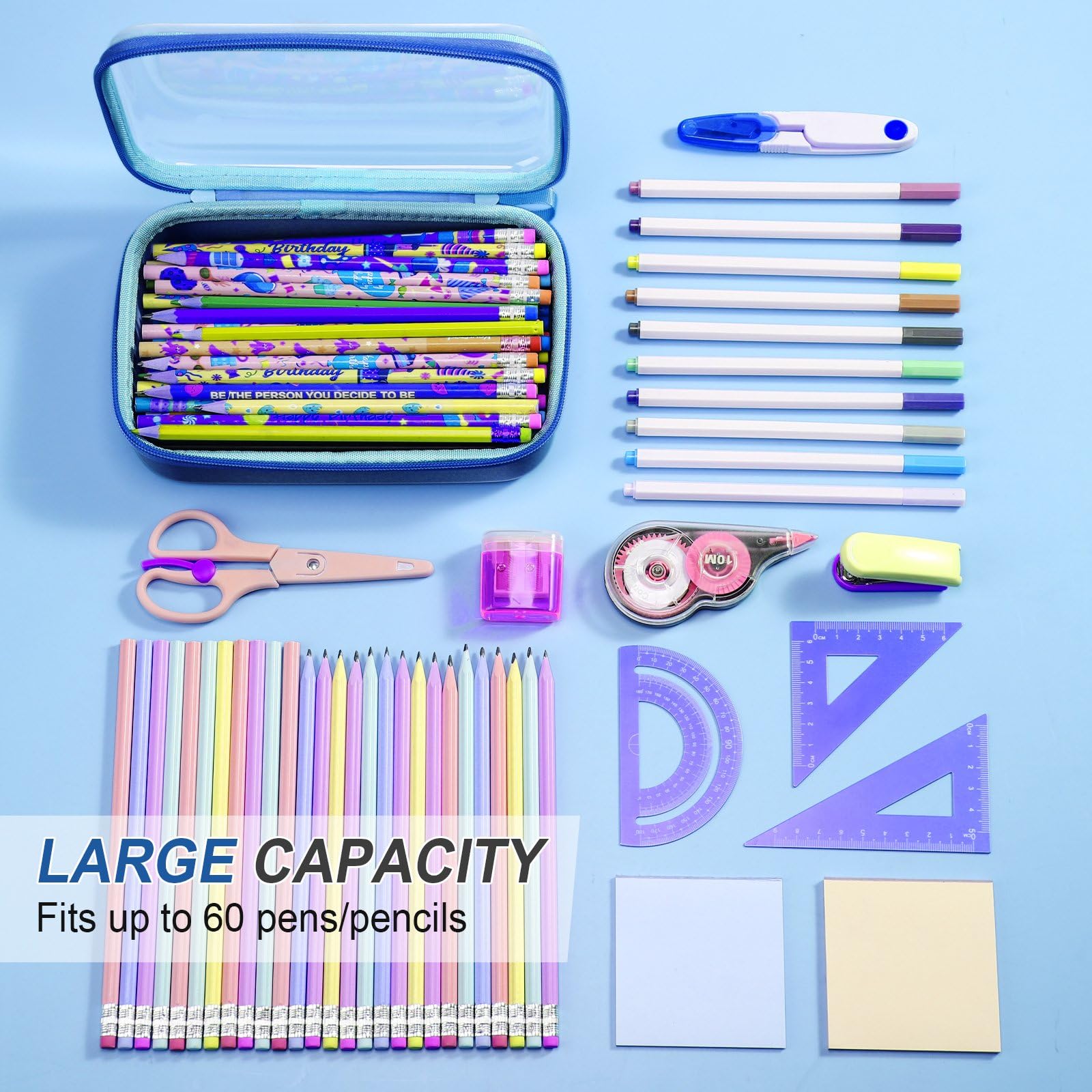 Gaillty 4 Pcs Hard Clear Zipper Case Hard Shell Plastic Pencil Case Large Transparent Pencil Box Portable Travel Organizer Toy Storage Bins for Home Office Cosmetics(Gray,Dark Blue,Blue,Black)