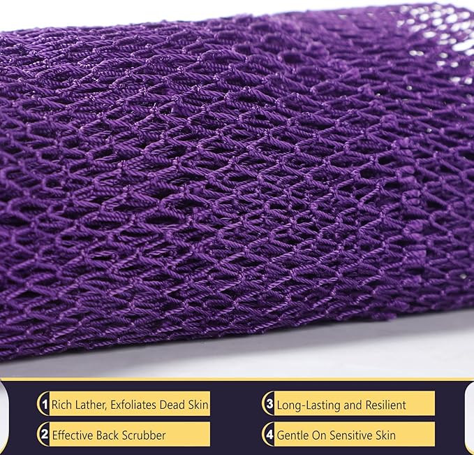 KINGMAS African Net Sponge, Authentic Nylon with Knots, 2 Pieces Exfoliating Body Scrubber Bath Sponge, Back Scrubber Washcloth for Shower, Body Care Bathing (Purple & Pink)