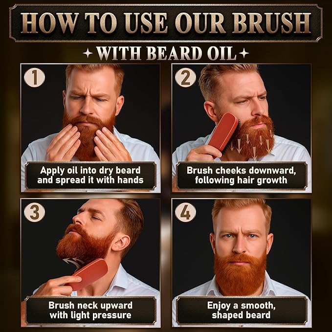 Mens Beard Brush with Handle, 9 in, Soft Boar Bristle, Wooden