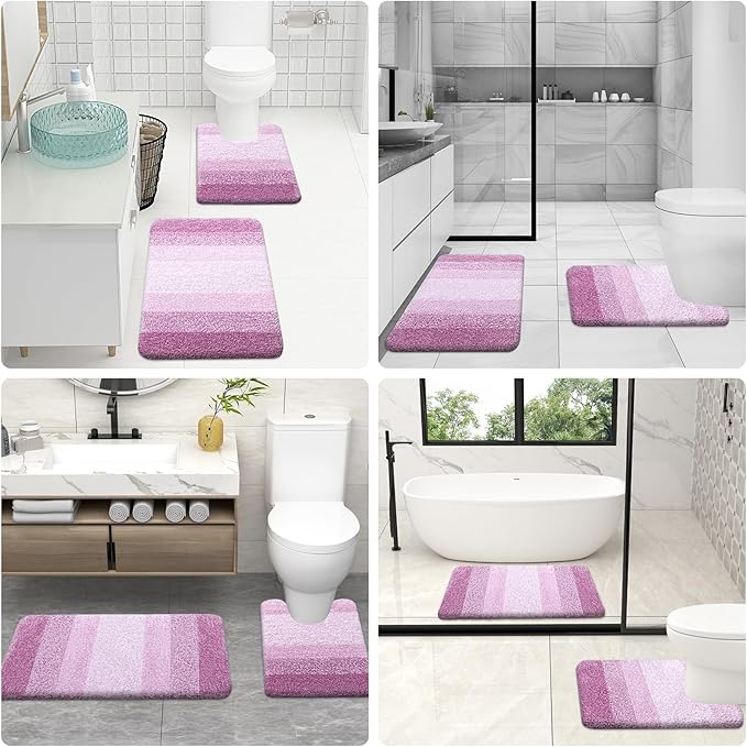 OLANLY Bathroom Rug Set 2 Piece, Soft Absorbent Microfiber Bath Mats and U-Shaped Contour Toilet Rug, Non-Slip, Machine Wash Dry, Plush Shaggy Bath Mats for Bathroom (30"x20"+24"x20", Pinkish-Purple)