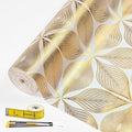 Drawer and Shelf Liner for Kitchen Cabinet,Non-Adhesive Waterproof Drawer Liner for Dresser & Bathroom Vanities with Adhesive Dots & Cutting Tool(18 in X 30 Ft Gold Leaf Pattern)