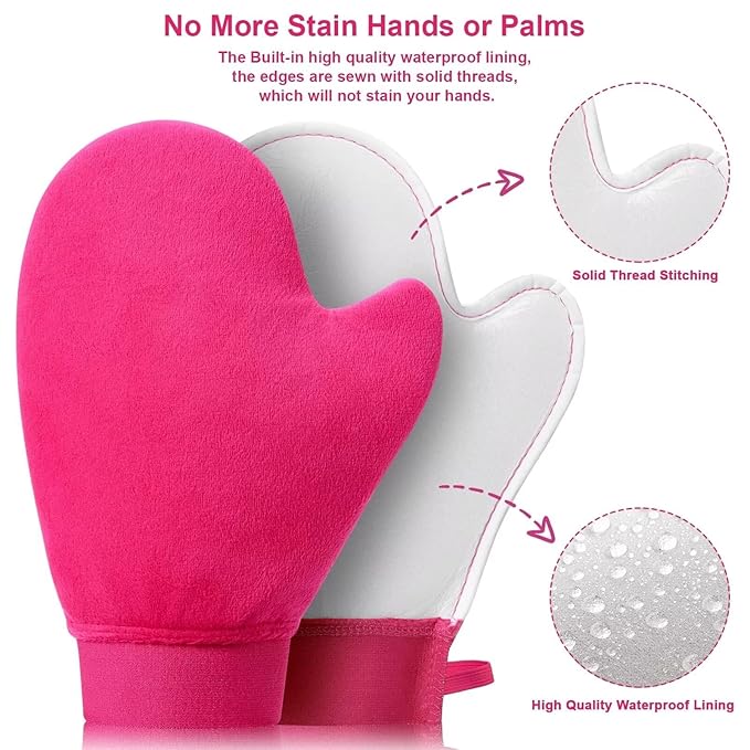 CeleCily Self Tanner Mitt Applicator Back Applicator Set - Premium Waterproof Tanning Mitt for Flawless Sunless Tanning， Prevents Orange Palms, Double-Sided, Reusable Tanning Gloves