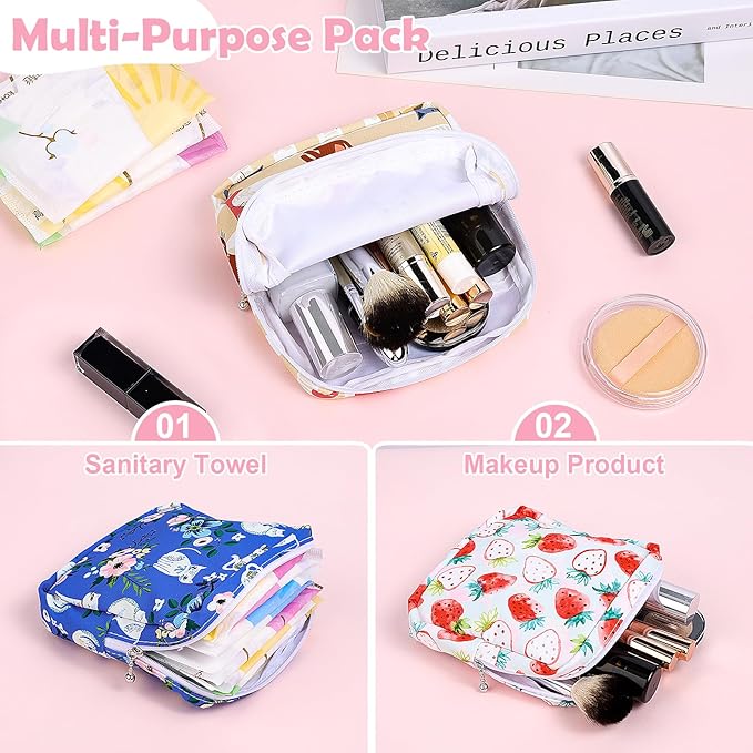 Desing Wish Sanitary Pad Storage Bag Portable Period Bag for Teen Pads/Sanitary Napkins/Small Tampons, Sanitary Napkin Storage Bag First Period Gifts for Teen Girls (Bowknot Dachshund)