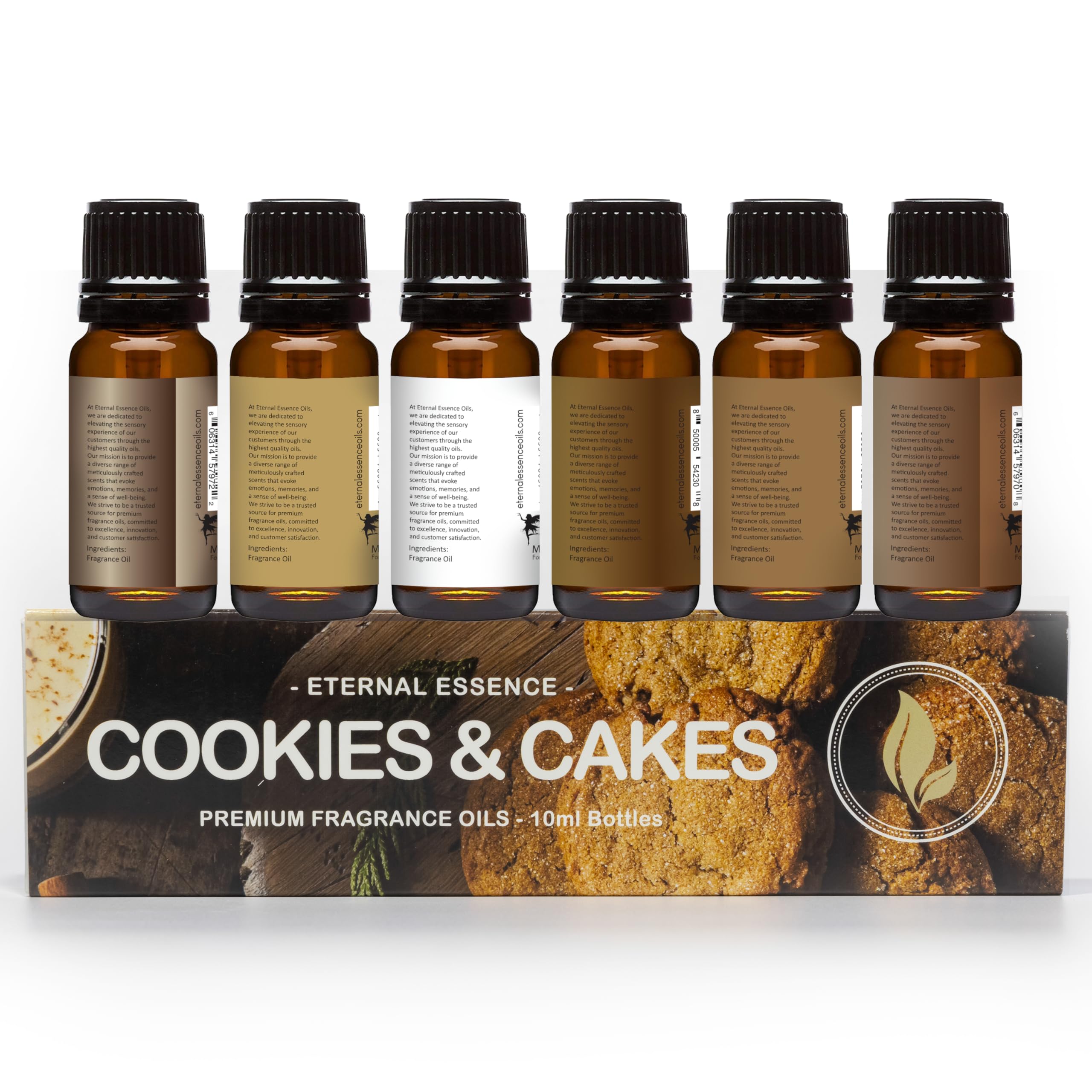 Eternal Essence Oils Cookies & Cakes Set of 6 Premium Fragrance Oils - Includes Caramel Nut Muffin, Oatmeal Cookie Dough, Malibu Rum Cupcakes, Maple Pecan, Snickerdoodle, and Cinnabon - 10ML