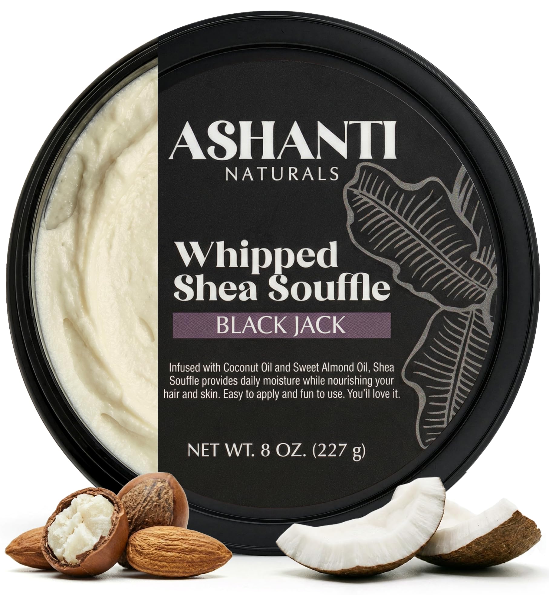 Ashanti Naturals Scented Whipped Shea Butter | African Body Butter for Men w/Coconut and Almond Oil (Blackjack Souffle, 8 oz)