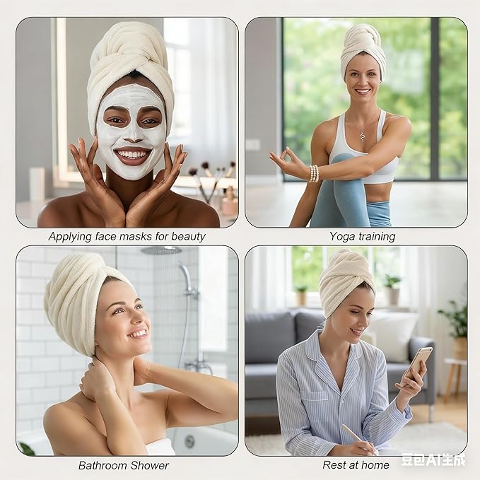 3 Pack Microfiber Hair Towel Wrap for Women, Fast Drying Hair Turban with Button, Anti-Frizz Large Hair Towel for All Hair Styles, Soft & Absorbent Hair Drying Towel