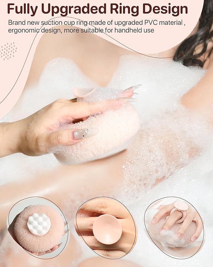 Super Soft Sunflower Suction Cup Bath Ball, New Upgraded 2-in-1 Sunflower Ball Exfoliating Bath Sponge Cleaning Brush, Mesh Shower Body Sponge Accessories for Women, Men (Cyan+Pink)