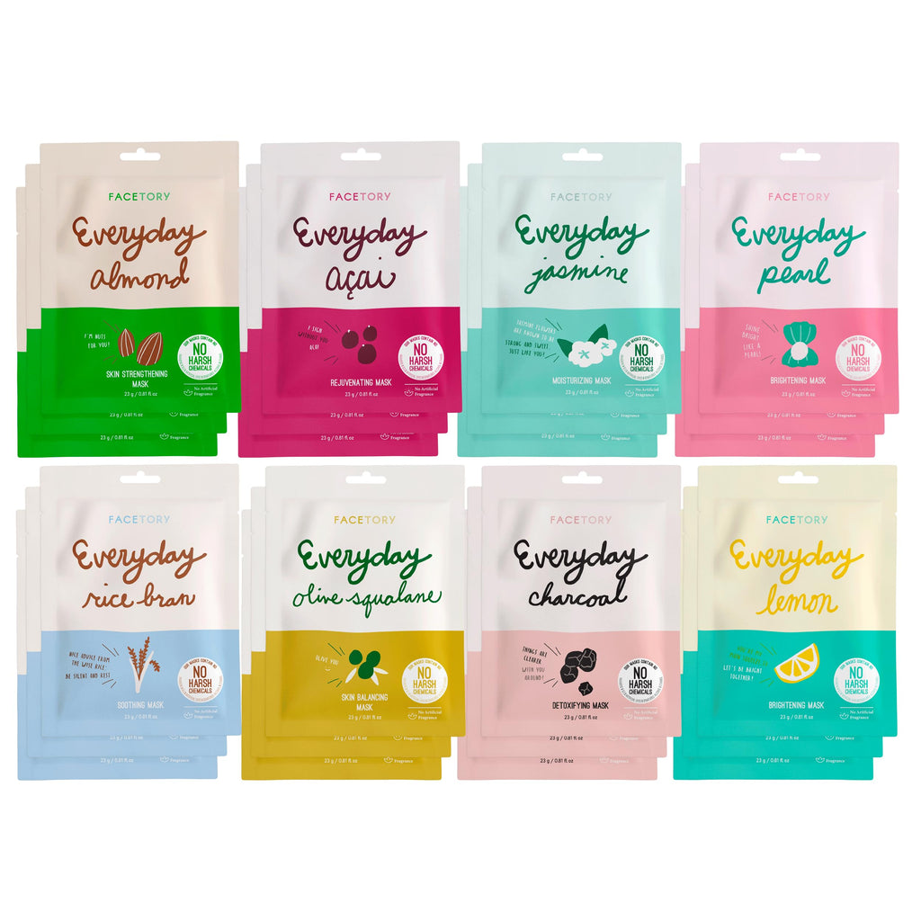 FACETORY K Beauty Face Mask Skin Care - EVERYDAY 8 COLLECTION Sheet Mask Set (24 pc) | Natural Premium Korean Face Mask For All Skin Types - No Sulfates No Parabens