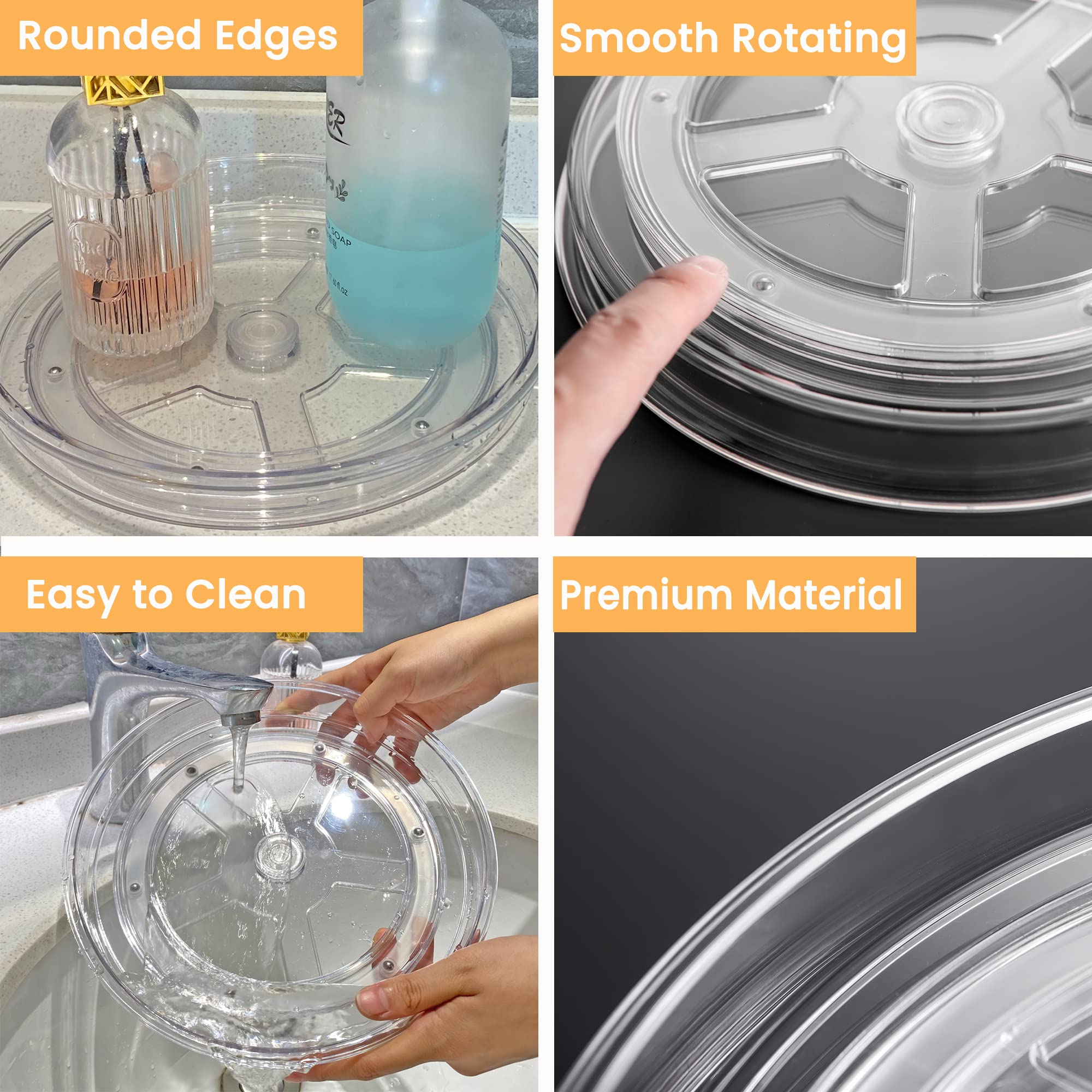 vacane Large 13" Lazy Susan Cabinet Organizer, Non-Skid Lazy Susan Turntable Clear Lazy Susan Tray Storage Containers for Pantry, Kitchen, Countertop, Bathroom-2 Pack