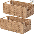 Vagusicc Wicker Storage Basket, Set of 2 Hand-Woven Paper Rope Wicker Basket, Small Storage Baskets for Organizing Toilet Paper Basket, Foldable Large Cube Storage Organizer Bins for Shelves (Natural)