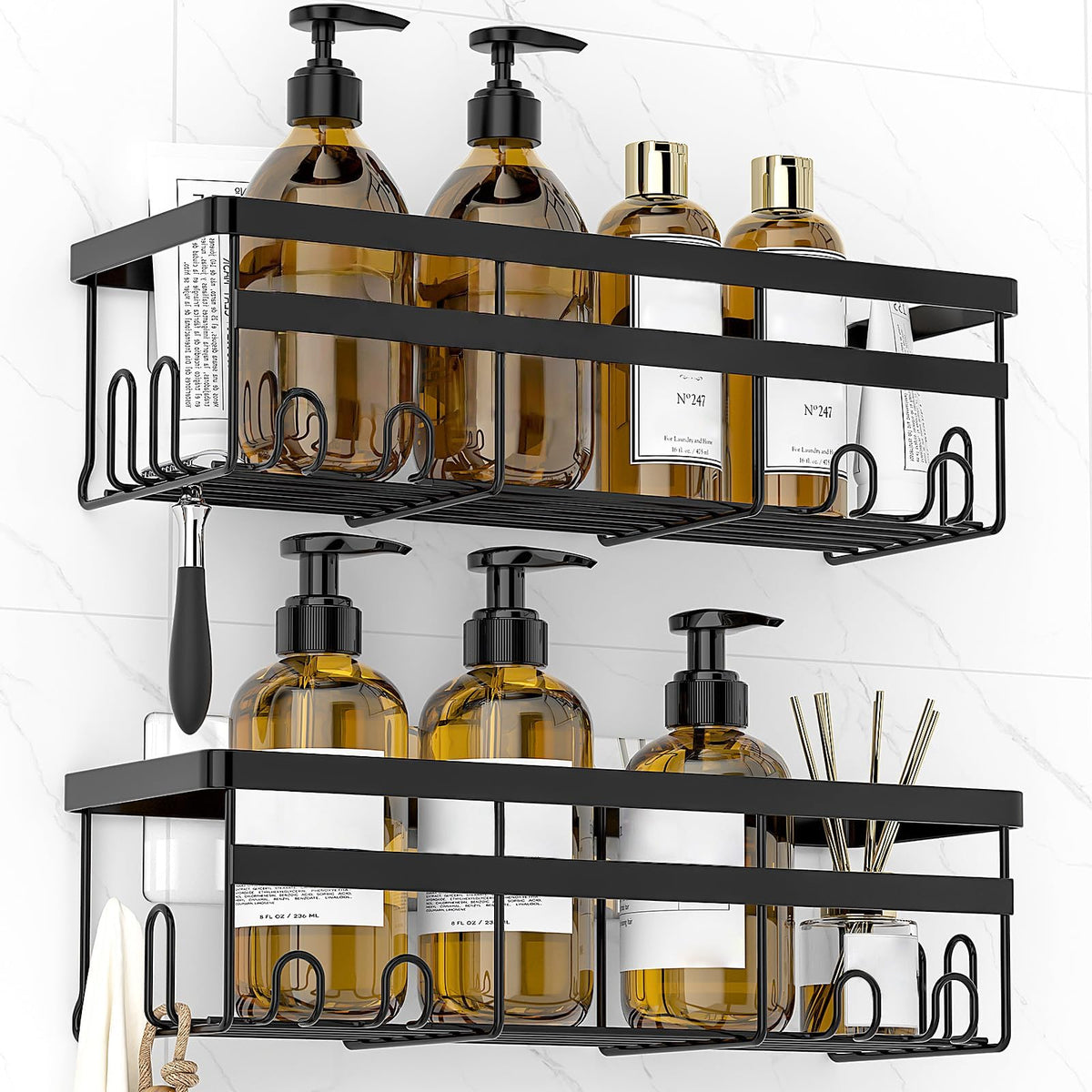 WOWBOX 2 Pack Adhesive Shower Caddies, No Drill Bathroom Shelves, X-Large