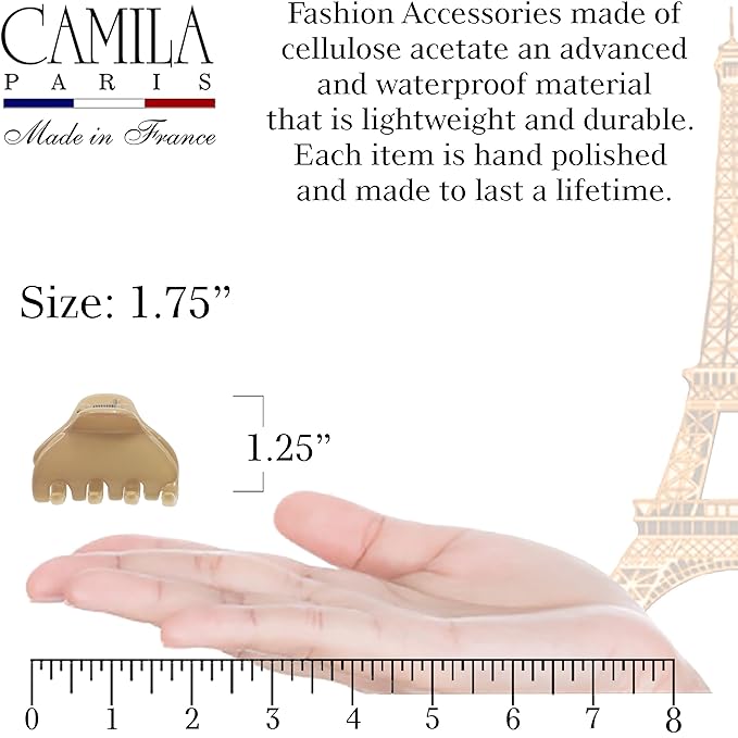 Camila Paris CP3734 French Hair Clip for Women, Small 2 inches Girls Hair Claw Clips Jaw Fashion Durable and Styling Hair Accessories for Women, Strong Hold No Slip Grip, Made in France
