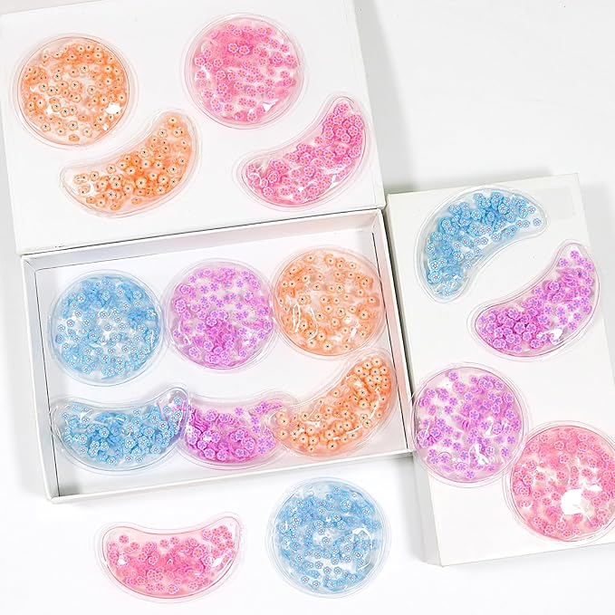 4PCS Gel Eye Ice Pack Set, Cold & Hot Compress, Reusable Cooling Gel Pads for Strain Relief, Relaxation, SPA and Sleep (4 Pink Flowers)