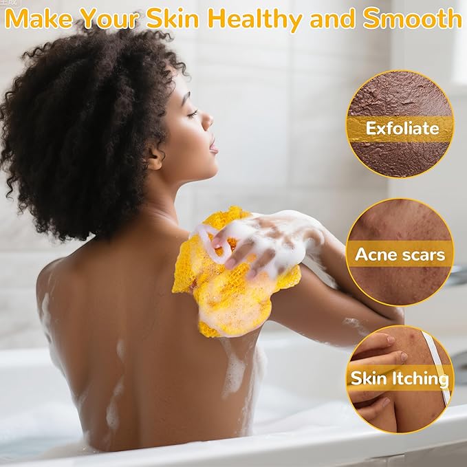 2pcs African Net Sponge Authentic - 45 Inches Exfoliating Body Scrubber for Shower Nylon Bath Sponge Back Scrubber for Daily Use