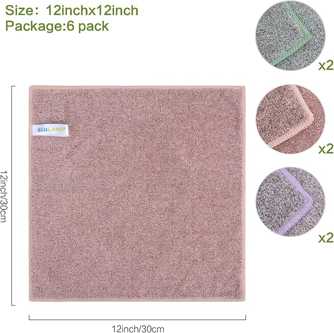 SINLAND Microfiber Face Cloths Highly Absorbent Washcloths Soft Feel Fingertip Towels Multi-Purpose Wash Cloths for Bathroom, Gym, Hotel, Spa and Kitchen, 12Inch x 12Inch