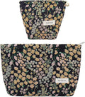 getgto 2 Pcs Makeup Bags, Large Cosmetic Bag Travel Toiletry Bag Organizer for Women, Embroidery Craft, Floral Makeup Bag Small Cosmetic Pouch Purse with Zipper Gifts for Girls Teen