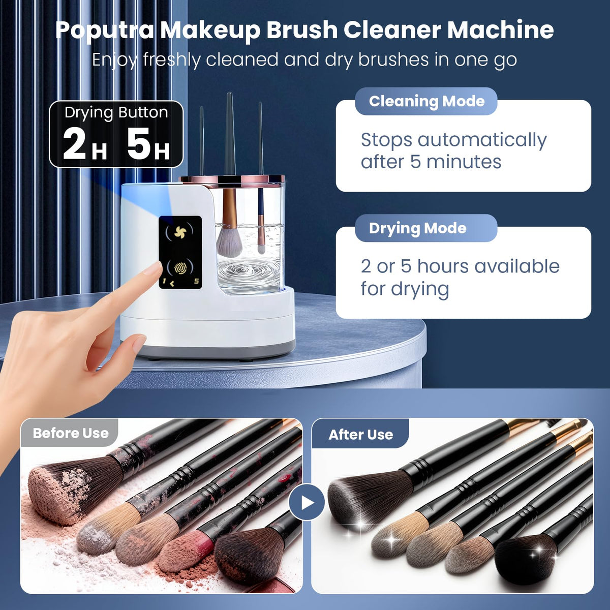 Electric Makeup Brush Cleaner Machine, 3-in-1 Cleaner, Dryer & Storage