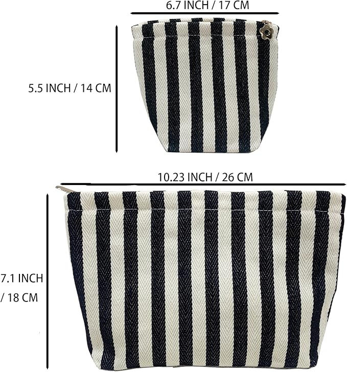 getgto 2 Pcs Makeup Bags, Large Cosmetic Bag Travel Toiletry Bag Organizer for Women, Embroidery Craft, Stripe Makeup Bag Small Cosmetic Pouch Purse with Zipper Gifts for Girls Teen