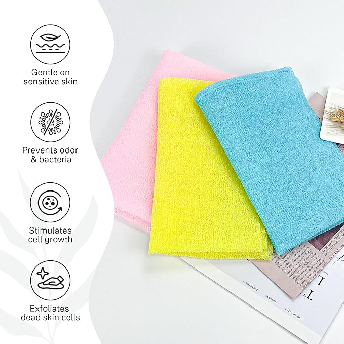 Yiclick Exfoliating Washcloth Towel- Exfoliating Body Scrubber Exfoliator, Back Scrubber for Shower Bath, Exfoliate Rags Wash Cloths, Loofah Lufa Sponge, Body Scrub & Exfoliation Women Men