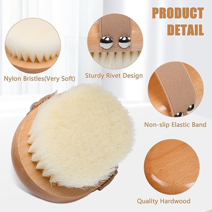 OWIIZI Dry Brushing Body Brush Wooden Body Scrubber Exfoliator