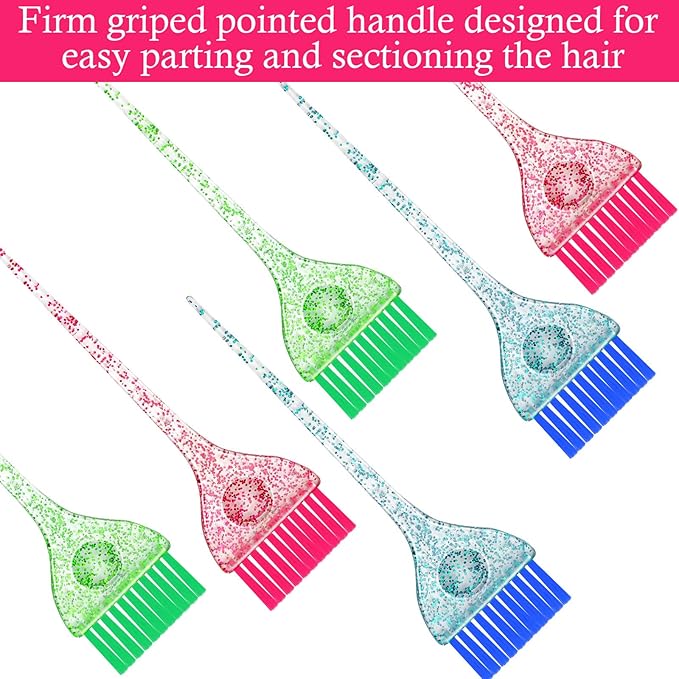 Patelai 6 Pcs Hair Color Brush Set, Glitter Hair Dye Brushes in 3 Colors, Soft Bristle Tint Applicator for Highlighting, Coloring, Tint and Dye, Reusable Salon and Home, 2.24 x 8.46 in
