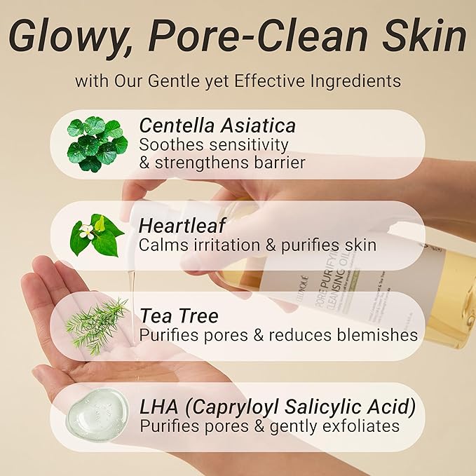 Korean Cleansing Oil Makeup Remover w/ LHA Centella Tea Tree Heartleaf Murwort & Green Tea | Lightweight Deep Pore Cleaner for Blackheads Sebum Waterproof Sunscreen & Sensitive Acne-Prone Skin 6.7 Oz