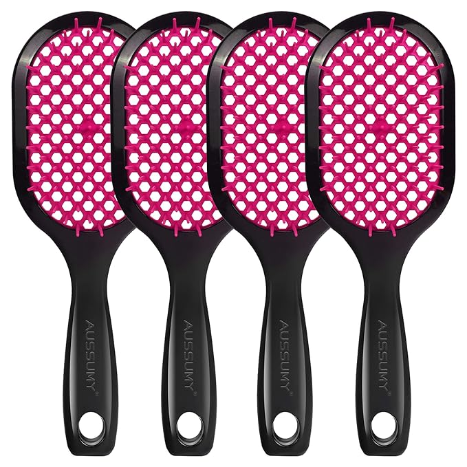 Aussumy 4 Pack Vented Detangling Hair Brush - Detangler Hairbrush with Soft Bristles for Effortless Tangle Free - Ideal for Wet Dry or Curly Damaged Hair for Women Men Kids