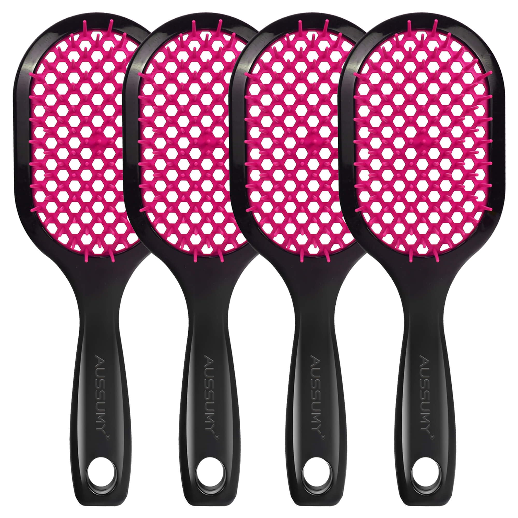 Aussumy 4 Pack Vented Detangling Hair Brush - Detangler Hairbrush with Soft Bristles for Effortless Tangle Free - Ideal for Wet Dry or Curly Damaged Hair for Women Men Kids