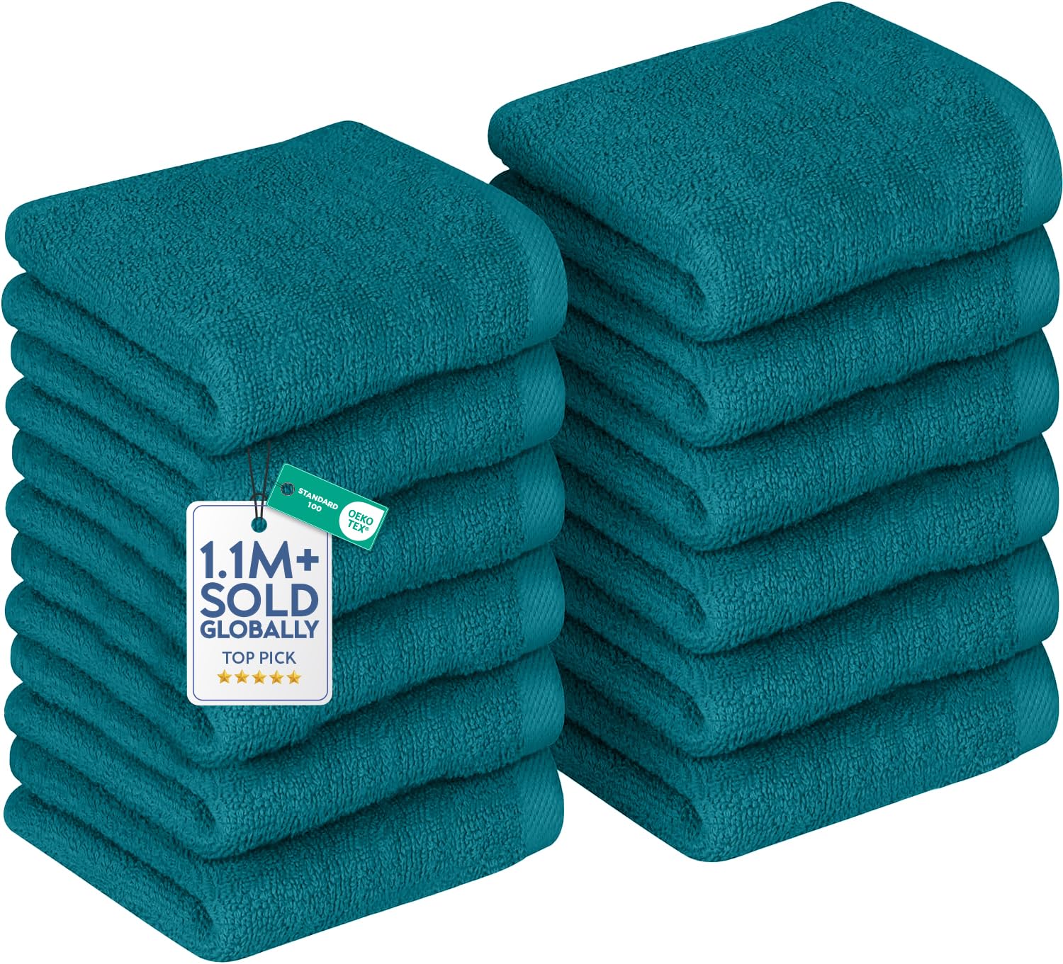 DAN RIVER 12 Pack Cotton Wash Cloths Set for Showering [12x12] Teal