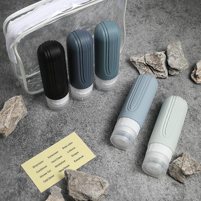 CHEODIN Travel Bottles for Toiletries, 5 Pack TSA Approved Travel Size Containers, 3oz Leak Proof Refillable Travel Accessories for Shampoo Conditioner, BPA Free Travel Bottles with Toiletry Bag