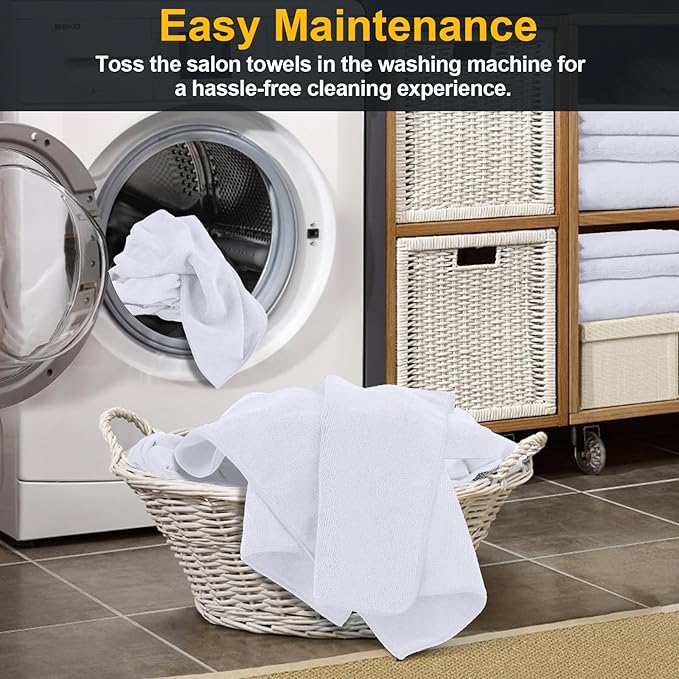 UNIMADE Salon Towels 48 Pack, Super Soft Microfiber Hand Towel, Highly Absorbent Hair-Drying Cloth for Gym, Bath, Spa Use and Home Beauty Care - White (16x29 inch)