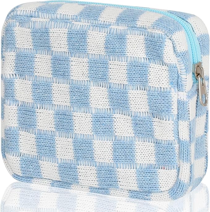 CekPo Sanitary Napkin Storage Bag, Menstrual Pad Zipper Bag Checkered Portable Period Bag Panty Liners, Tampon Storage Pouch for Women Ladies Daily Use Storage Purse Travel