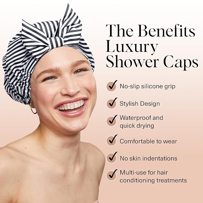 Kitsch Luxury Large Shower Cap for Women - Stripe