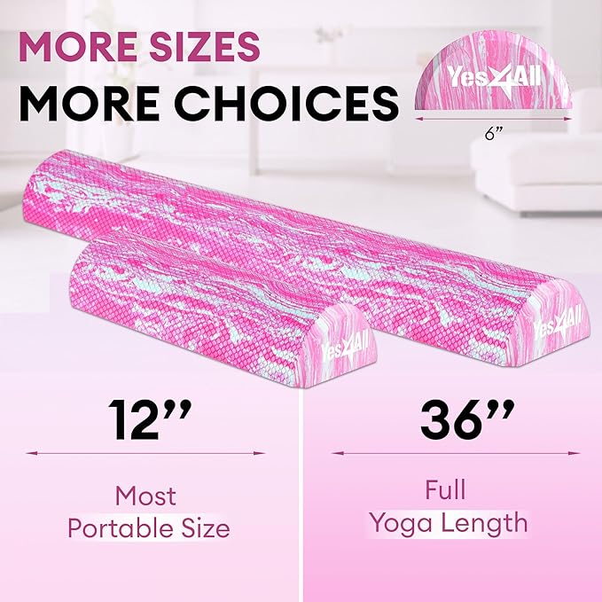 Yes4All EVA Firm Foam Roller for Stretching, Half Yoga Back Roller for Muscle Massage for Pilates, Yoga, Balance & Core Exercises, 36 inches, Unicorn Marble