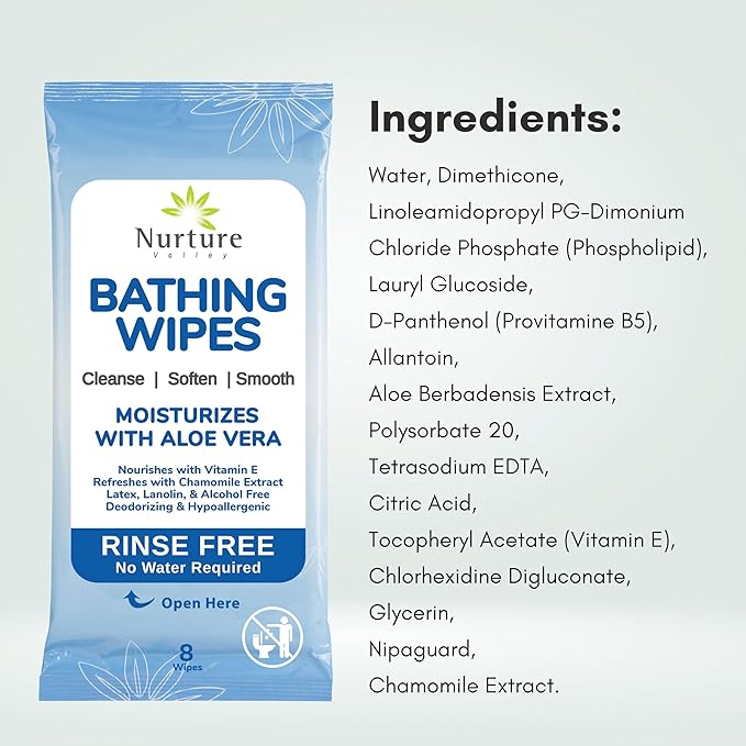 Nurture Rinse Free Bathing Disposable Adult Wipes w/Aloe - Waterless Care