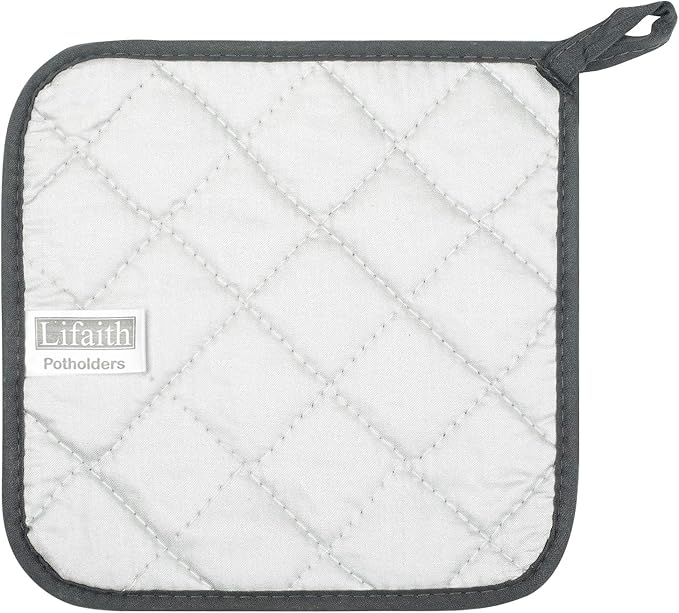 Lifaith Pot Holders for Kitchen, 100% Cotton Terry Pot Holder Set of 5, Heat Resistant Hot Pads for Cooking, Baking, Hot Dishes and Countertop Protection, Mineral Gray