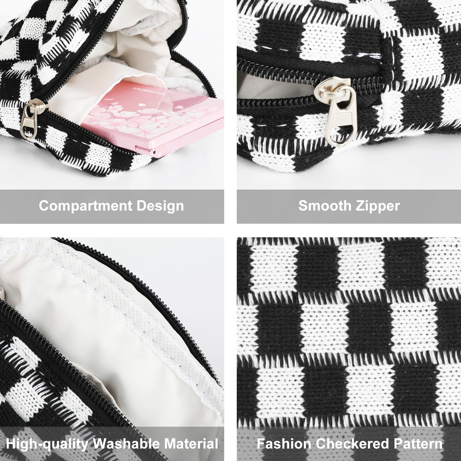CekPo Sanitary Napkin Storage Bag, Menstrual Pad Zipper Checkered Portable Period Bag Panty Liners, Tampon Storage Pouch for Women Ladies Daily Use Storage Purse Travel