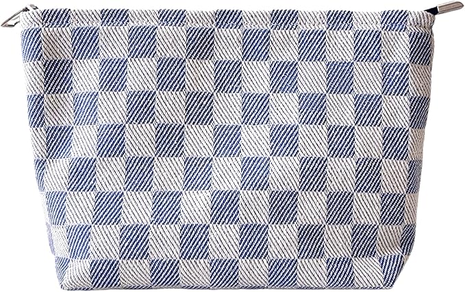 itgowisa Blue Checkered Makeup Bag, Travel Makeup Pouch for Women, Purse