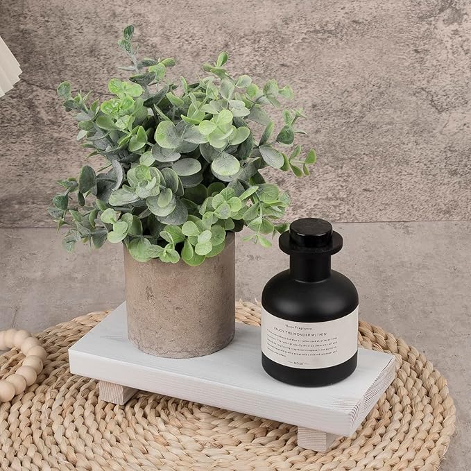 Bathroom Counter Organizer Wood Pedestal Stand Farmhouse Decorative Tray Soap Holder for Kitchen Decor, Small, White
