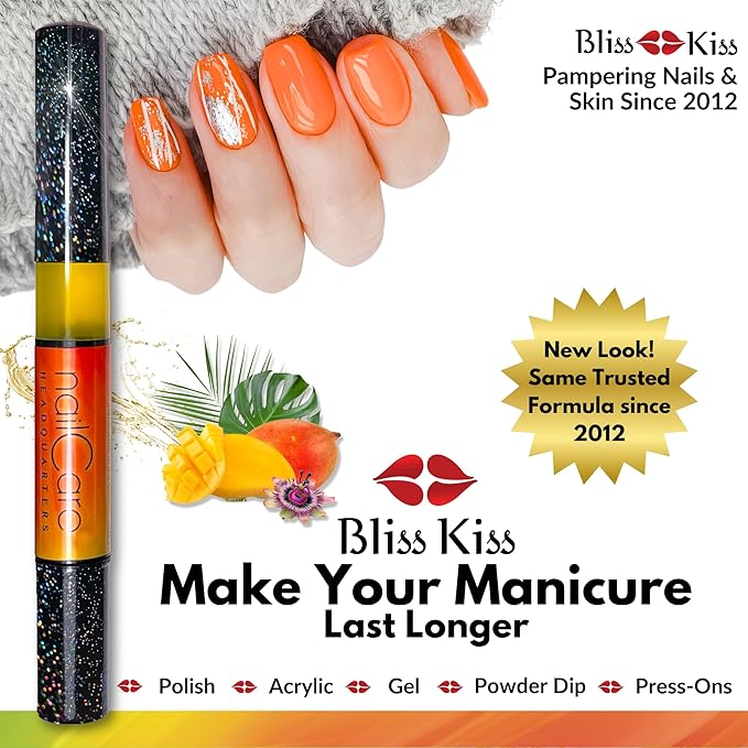 Bliss Kiss Simply Pure Cuticle Oil Pen, Bali Mango Fragrance | Jojoba Nail Growth Oil for Softer Cuticles & Healthier-Looking Nails | Nail Oil Pen for Women | TSA Friendly | Made in USA | 1-Pen 2ml