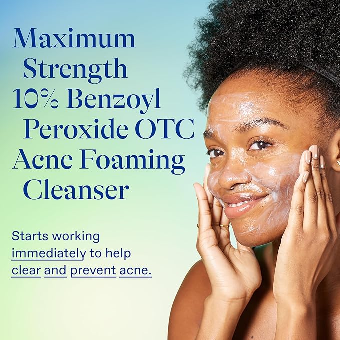 Differin Acne Face Wash with 10% Benzoyl Peroxide, Maximum Strength OTC Acne Foaming Cleanser, Fast Acting Acne Treatment for Face and Body, 5 oz.