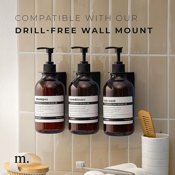 Shampoo and Conditioner Bottles Set of 3 Amber Black – Shower Shampoo Dispenser – Hotel Style Bathroom Upgrade by MaisoNovo
